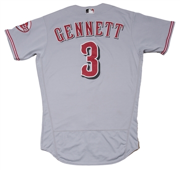 2018 Scooter Gennett Game Used Cincinnati Reds Road Jersey Photo Matched To 17 Games For 4 Home Runs (MLB Authenticated & Sports Investors Authentication)